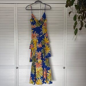 Saints and Secrets Blue Floral Tiered Dress - Women XS